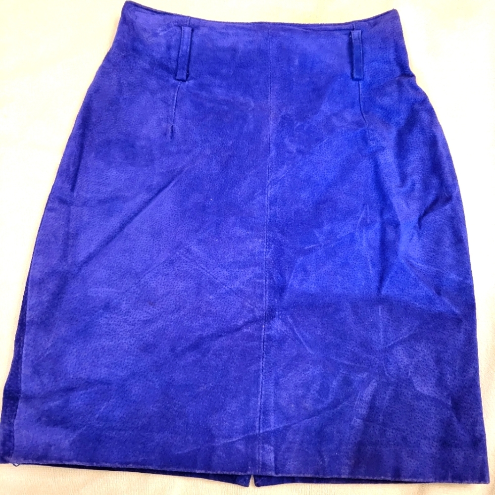 Vintage Express Electric Blue Suede Mini Skirt Sz 3/4